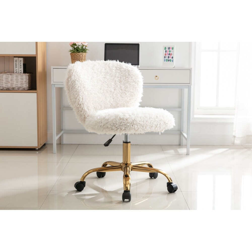 Porthos Home Itzel Armless Office Chair  Plush Fabric  Gold Legs