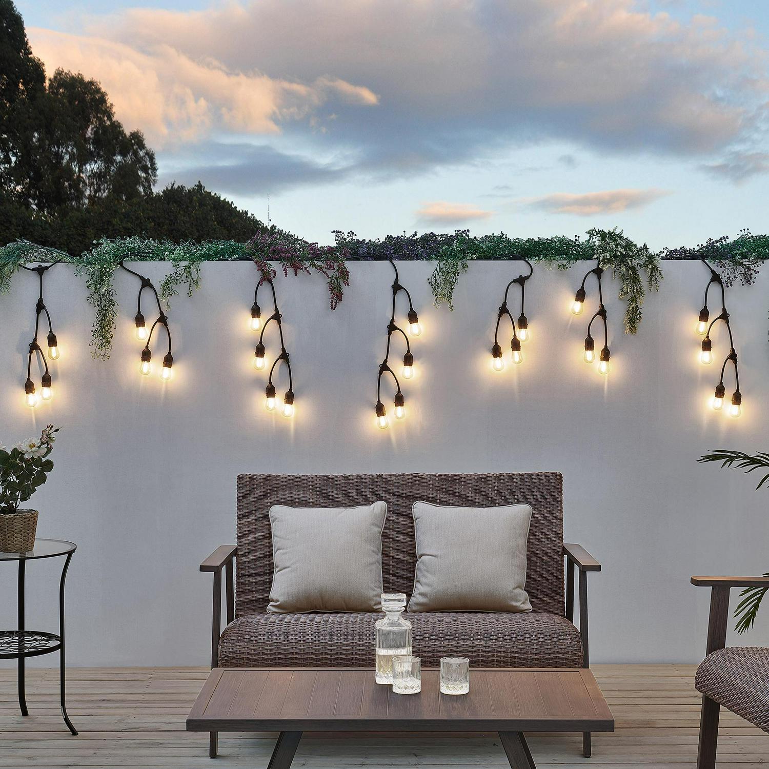 Ove Decors 27.5 ft. Fence String Lights with Glass bulbs and Black Wire