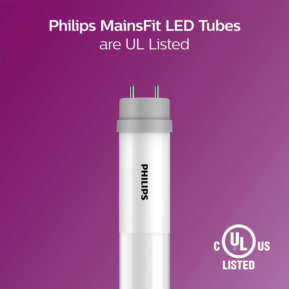 Philips 32-Watt Equivalent 4 ft. Linear T8 Type B Mains Fit Cool White Ballast Bypass LED Tube Light Bulb (4000K) (2-Pack) 570408