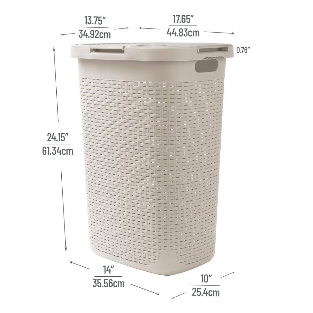 Mind Reader Basket Collection 60 Liter (15kg33lbs) Capacity Laundry Hamper Cut Out Handles Attached Hinged Lid Ivory 60HAMP-IVO