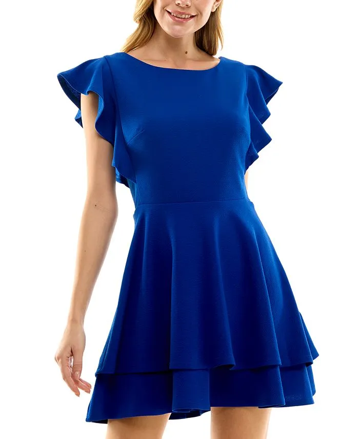 Juniors' Ruffle-Sleeve Fit & Flare Dress