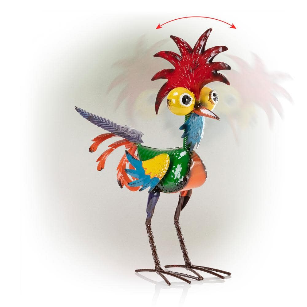 Alpine Corporation 18 in. Tall Indoor/Outdoor Wacky Metal Rooster Yard Statue Decoration MZP388