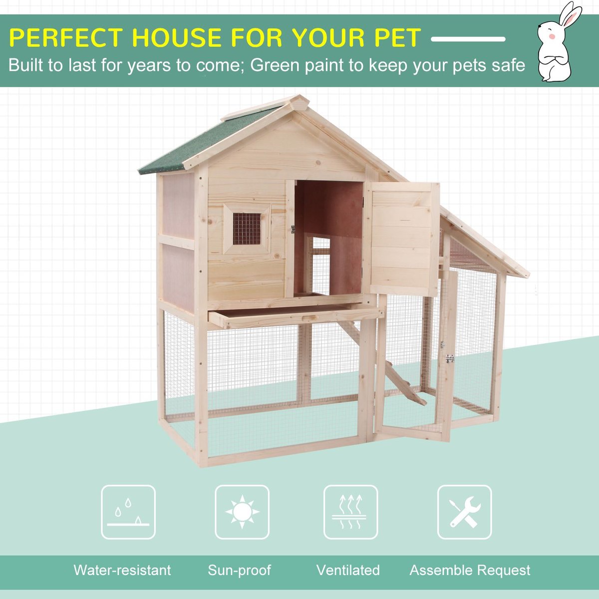 PawHut 2-Tier Wood Rabbit Hutch