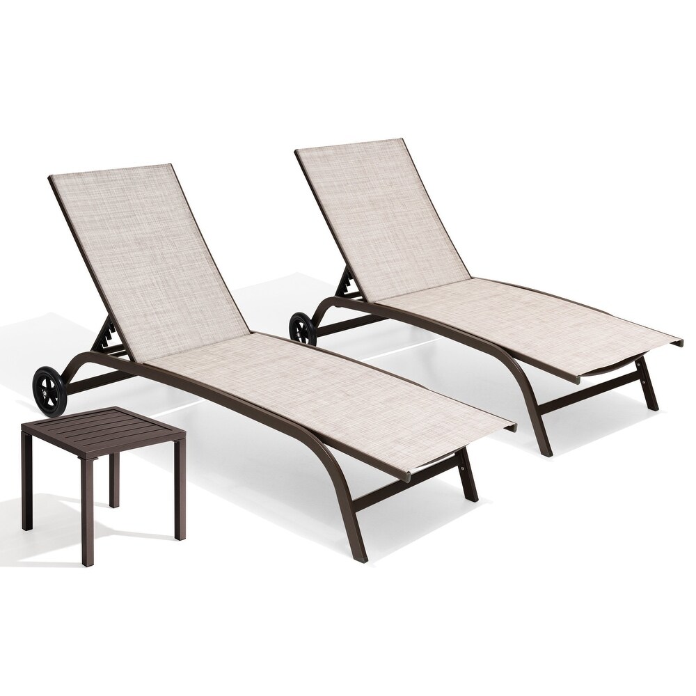 Outdoor Chaise Lounges and Side Table  Patio Lounger with Wheels 3 Piece Set   See Picture