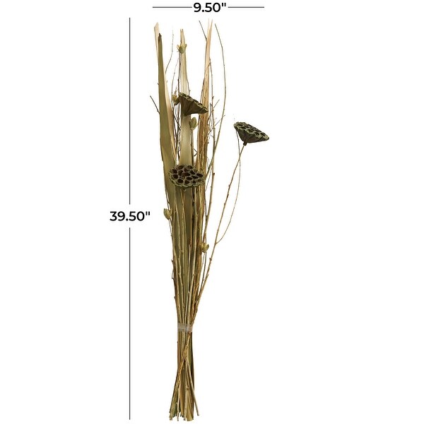 Green Dried Plant Handmade Tall Bouquet Lotus Flower Natural Foliage with Grass and Branch Accents