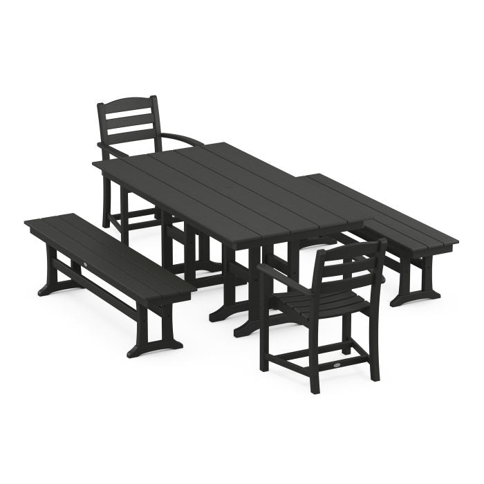 Polywood La Casa Café 5-Piece Farmhouse Dining Set with Benches PWS1180-1