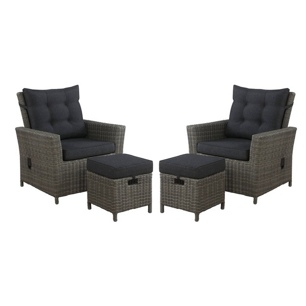 Asti 4pc Wicker Outdoor Set With 2 Reclining Chairs amp 2 Ottomans Gray Alaterre Furniture