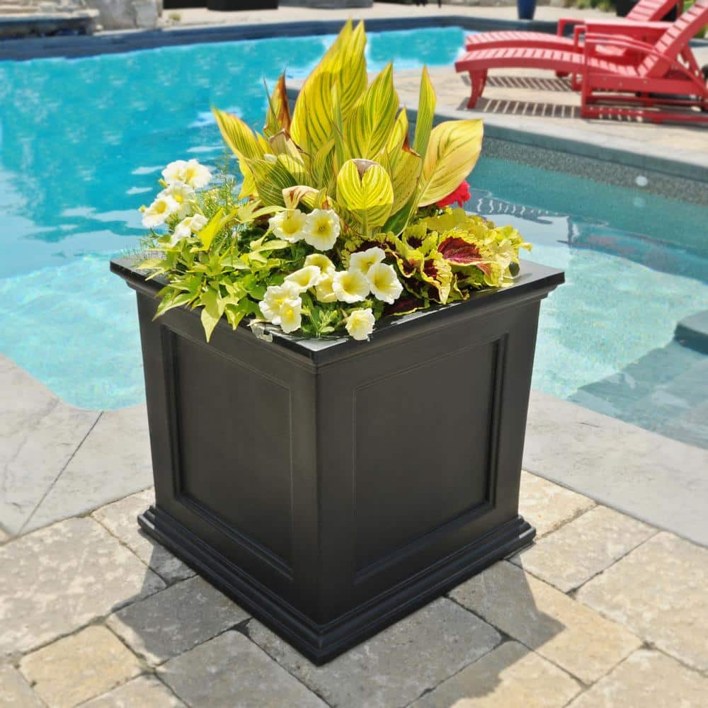 Mayne Fairfield 20 in. Square Self-Watering Black Polyethylene Planter 5825B