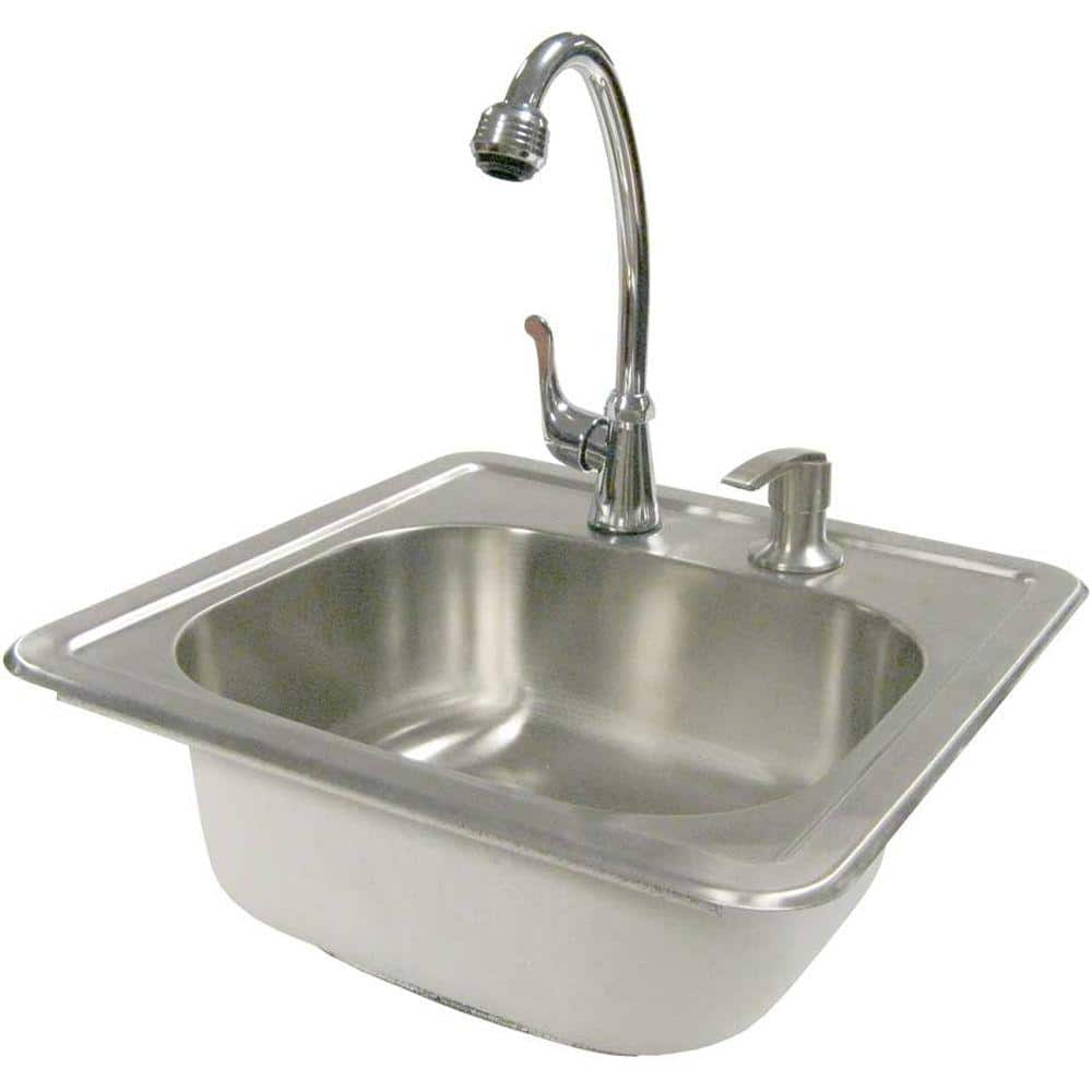 Cal Flame 15-1/2 in. Outdoor Stainless Steel Sink with Faucet and Soap Dispenser BBQ11963