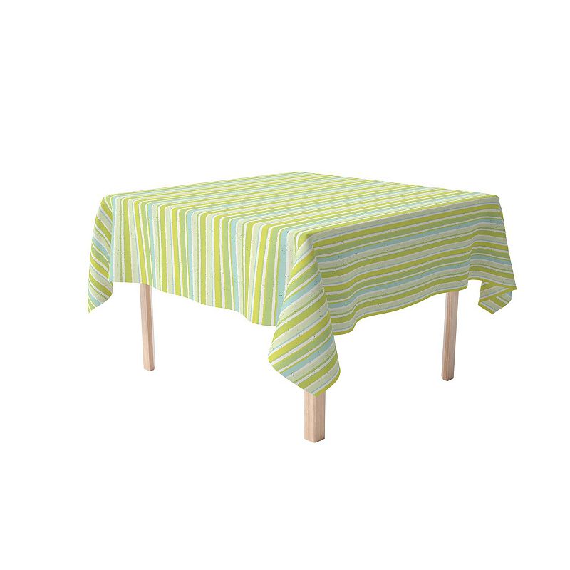 Square Tablecloth， 100% Polyester， 60x60， Green Stripes and Ink Splatter