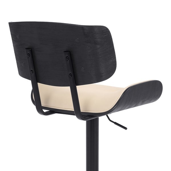 Adjustable Cream Tufted Faux Leather and Black Wood Swivel Barstool. - 46