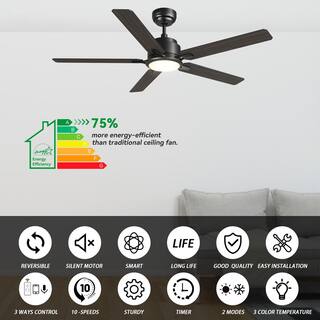 CARRO Essex 52 in. Integrated LED IndoorOutdoor Black Smart Ceiling Fan with Light and Remote Works wAlexaGoogle Home S525J-L12-B5-1