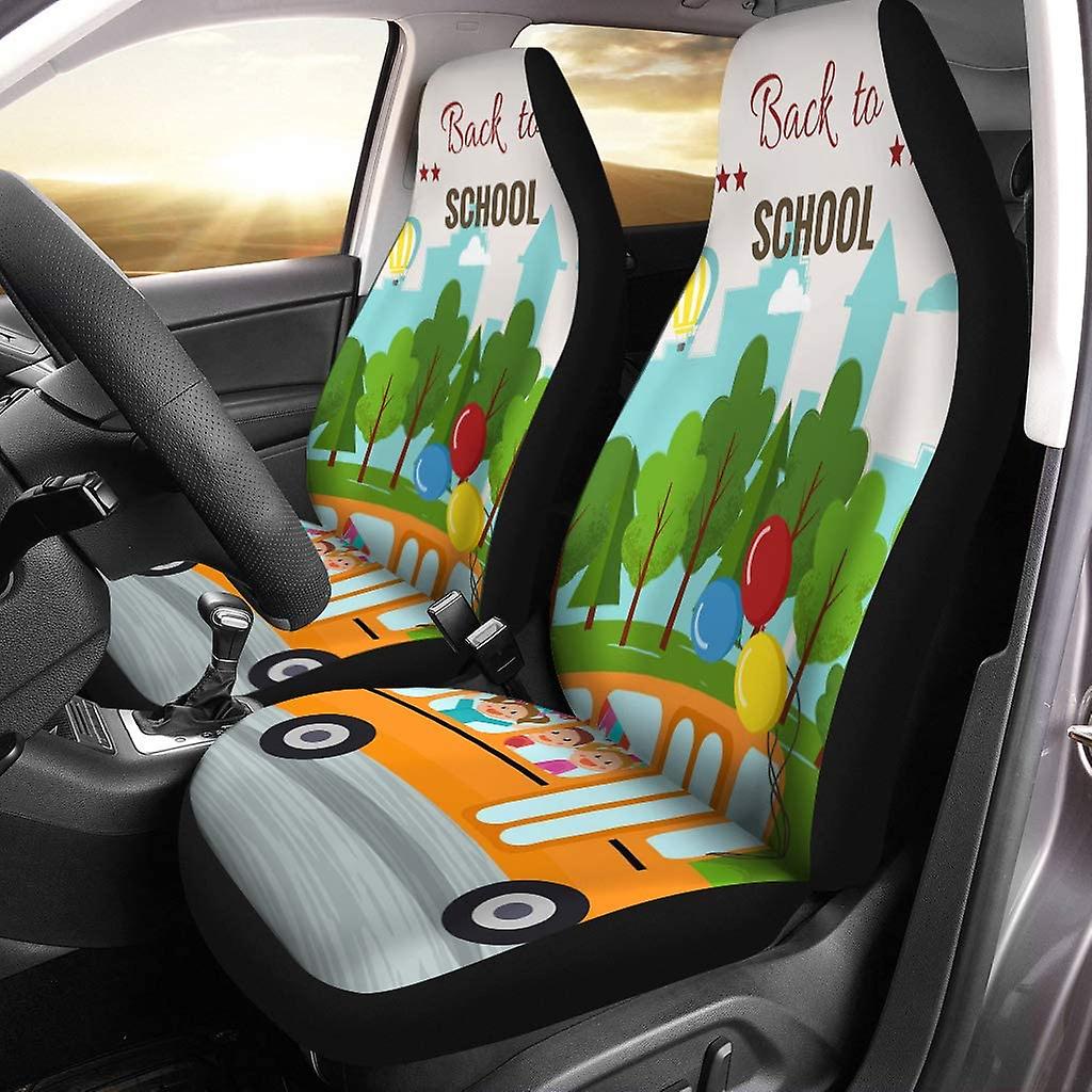 Set Of 2 Car Seat Covers Back To School School Bus Universal Auto Front Seats Protector Fits For Car，suv Sedan，truck