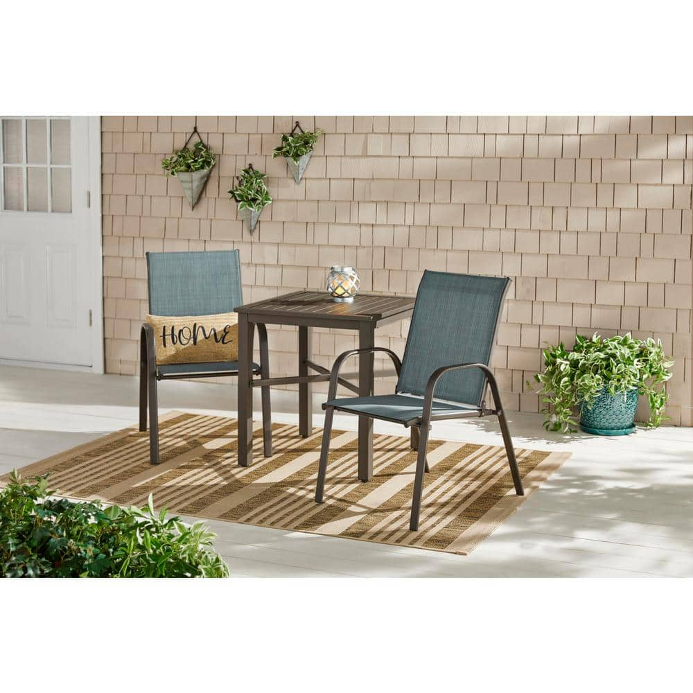 StyleWell Mix and Match Dark Taupe Steel Sling Outdoor Patio Dining Chair in Conley Denim Blue (2-Pack) FCS00015Y-2PKDN