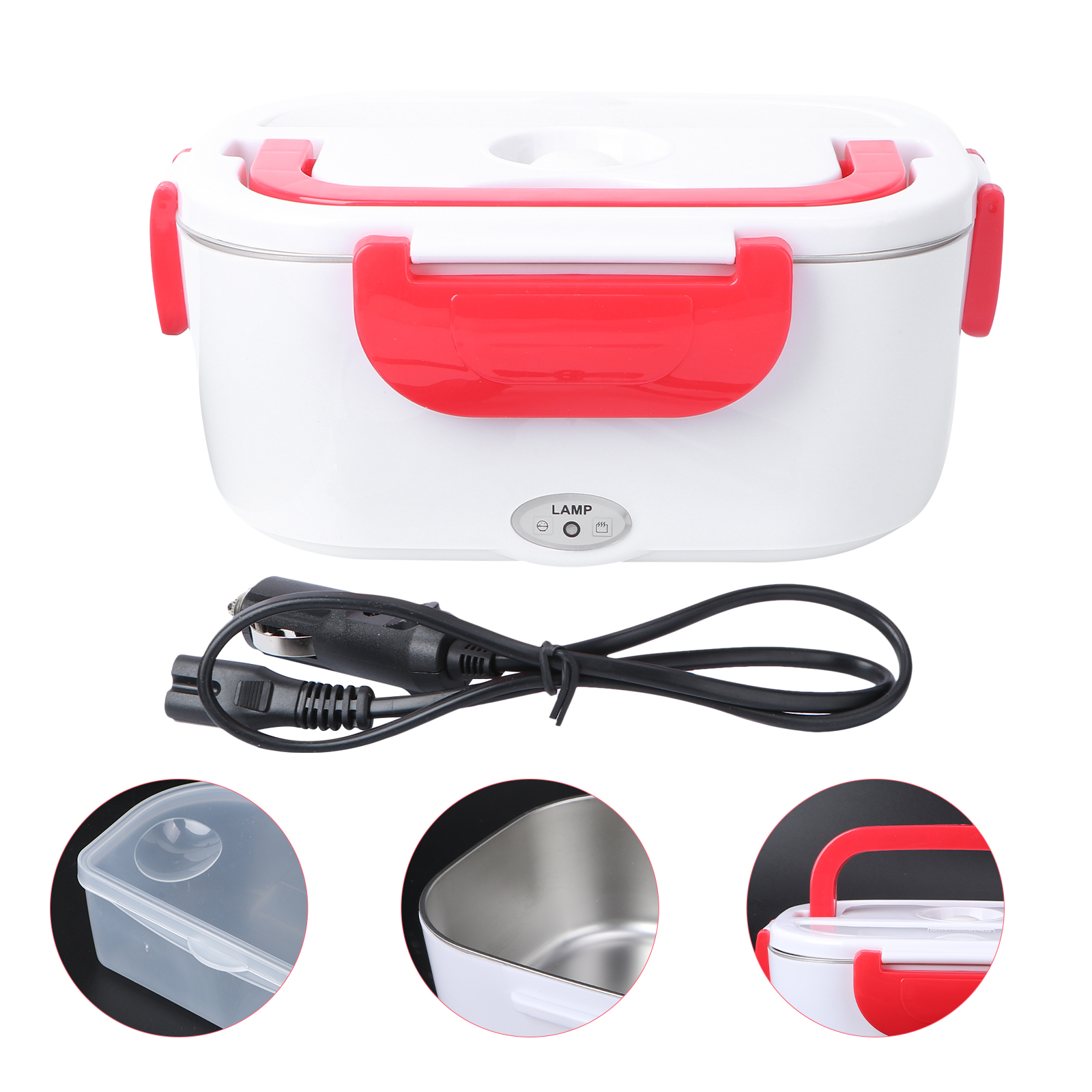 Portable Electric Heated Car Plug Heating Lunch Box Travel Food Warmer Container (Red)