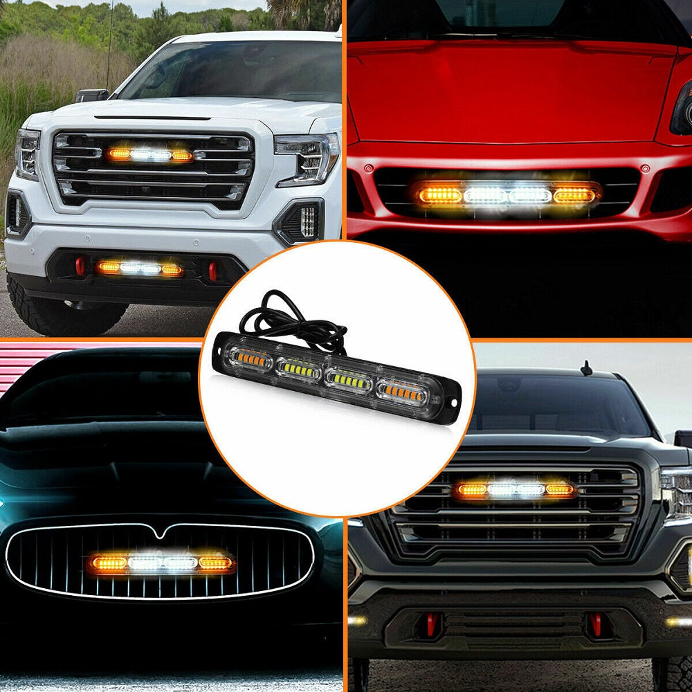 2PCS Amber/White 24LED Car Truck Emergency Warning Hazard Flash Strobe Light Bar