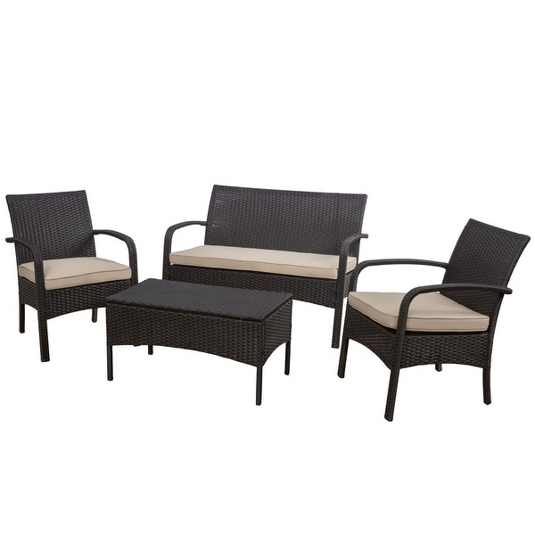 Cordoba Outdoor Wicker 4piece Conversation Set with Cushions by Christopher Knight Home