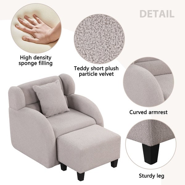 360 Degree Swivel Accent Chair and Ottoman Sets， Swivel Lounge Barrel Chair， Teddy Short Plush Particle Velvet Armchair， Gray