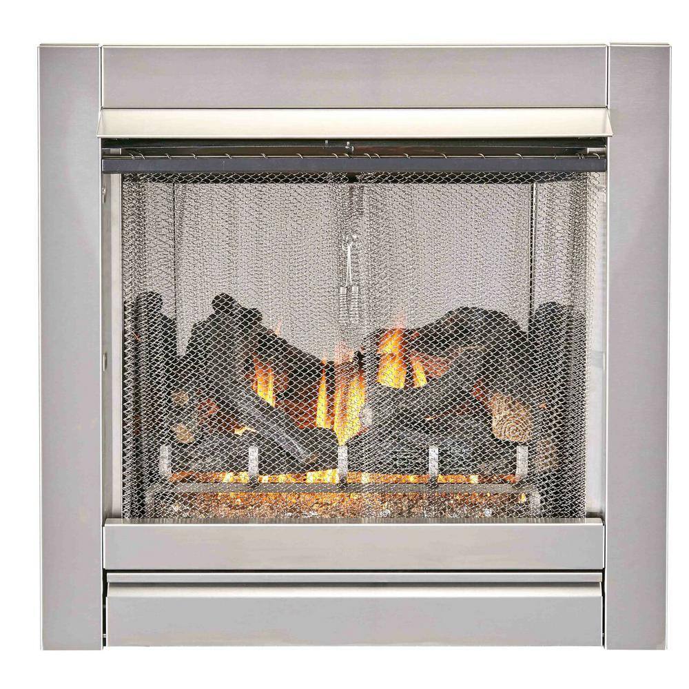 Duluth Forge Duluth Forge Vent Free Stainless Outdoor Gas Fireplace Insert With Fire Glass Media and Log Set - 24000 BTU 170093