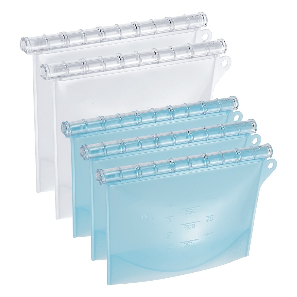 Reusable Food Storage Bag Extra Thick Freezer Bag White+Blue(5Pcs)   White+Blue