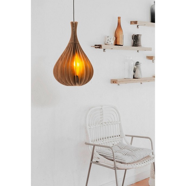 Modern Walnut Wood Hanging Pendant Light Brown Ore International