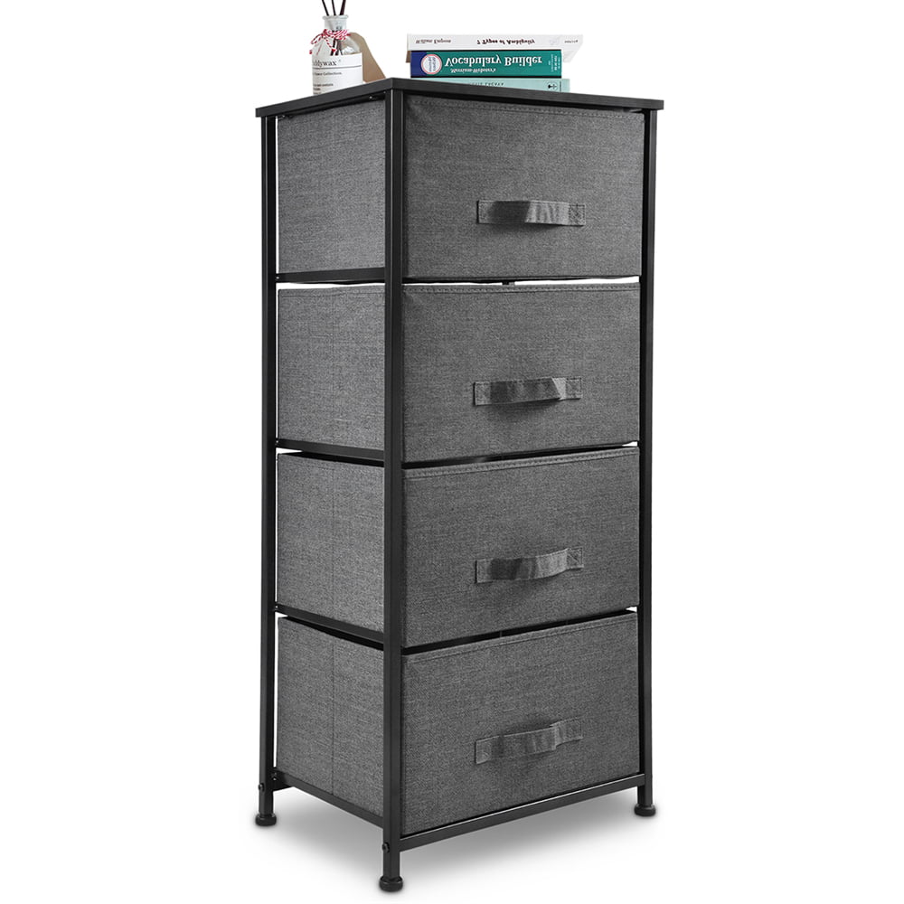 Bigroof Vertical 4 Drawers Dresser Storage Tower,Closet Organizer Unit Chest Fabric Bins for Bedroom,Hallway,Entryway,Dark Gray