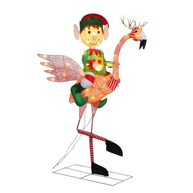 Flamingo With Boy Elf Outdoor Decor