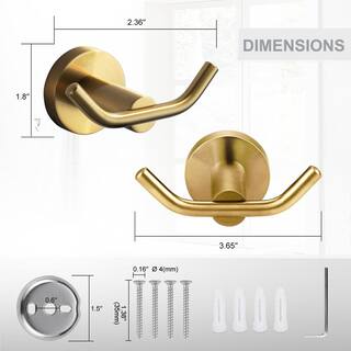 ALEASHA Knob-Hook Double RobeTowel Hook in Gold 2PCS AL-8J807GX2