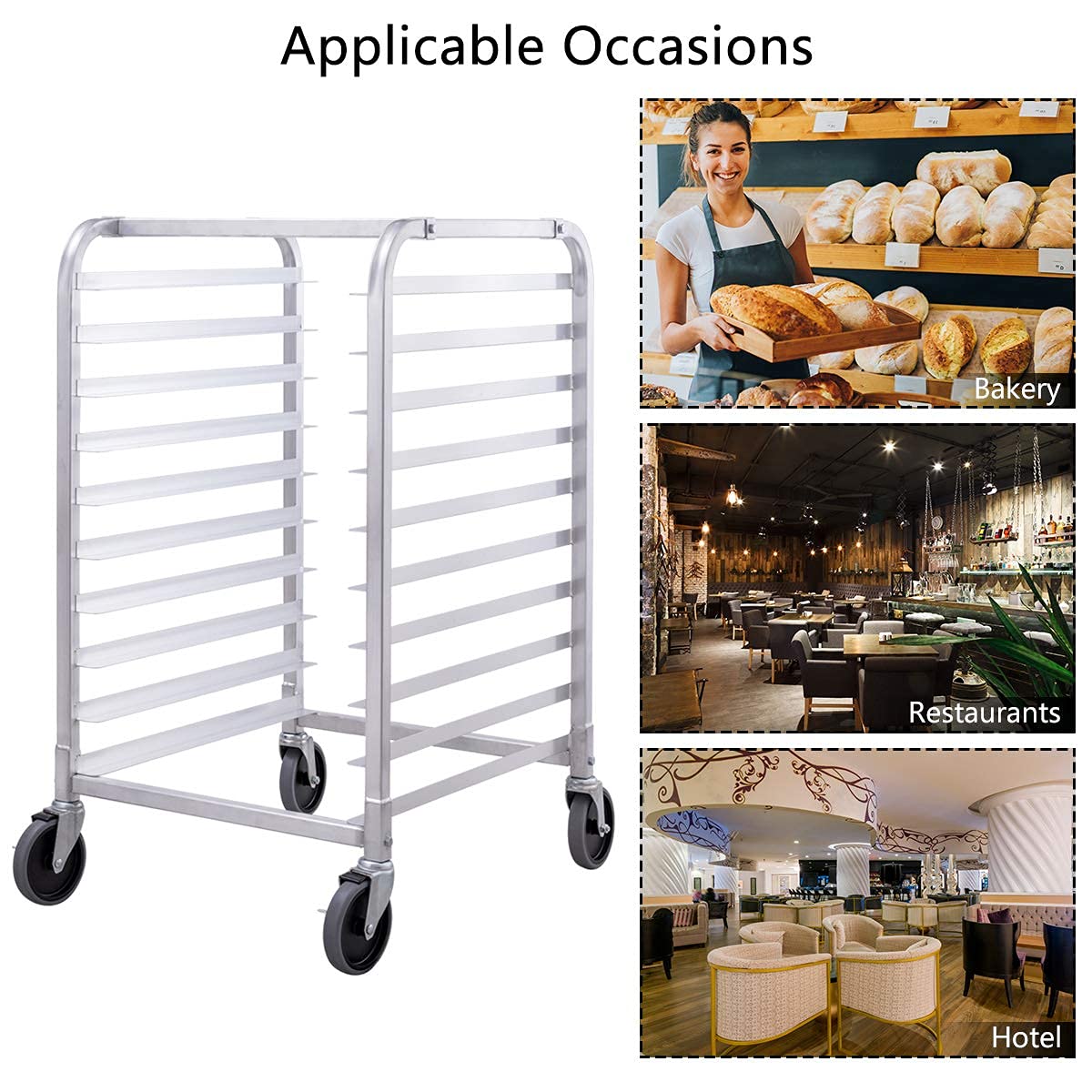 10 Tier Aluminum Bakery Rack Home Commercial Kitchen Bun Pan Sheet Rack Mobile Sheet Pan Racking Trolley Storage Cooling Rack w/ Lockable Casters