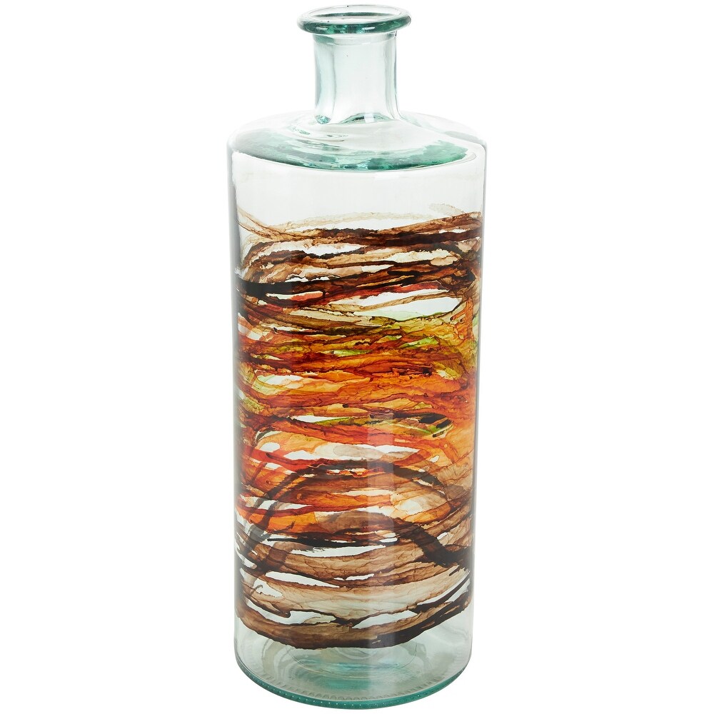 Clear Recycled Glass Abstract Spanish Bottle Vase with Swirled Colored Glass Bands