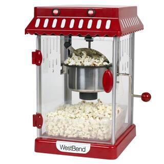 West Bend Popcorn Cart 2.5 oz Non-Stick Stainless Steel Kettle Makes 10 Cups Cabinet Built-In Light with Spoon  Scoop PCMC20RD13