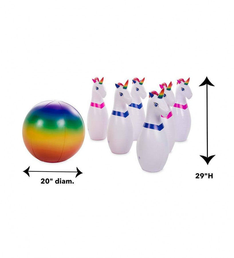 HearthSong Giant Inflatable Unicorn Bowling Set for Kids, with 6 Unicorn Pins and 1 Large Multi-Colored Ball
