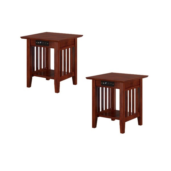 Mission Solid Wood End Table with USB Charger Set of 2