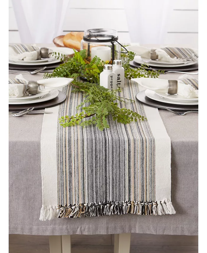 Design Imports Striped Fringed Table Runner 14 x 108