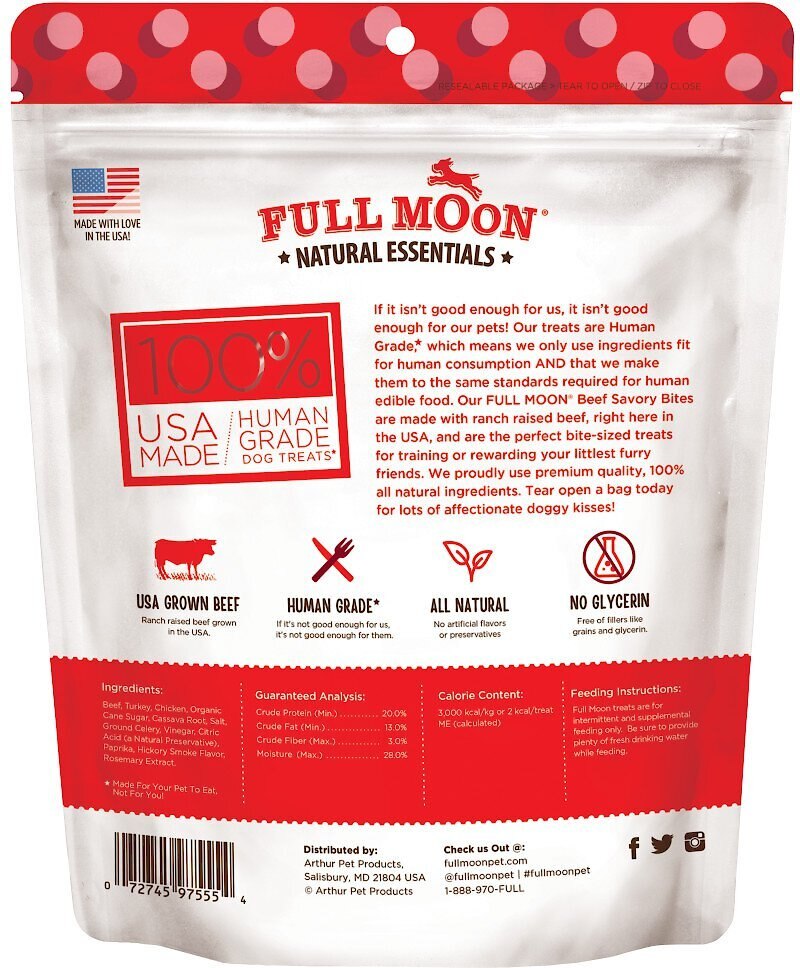 Full Moon All Natural Human Grade Beef Savory Bites Dog Treats， 14-oz bag