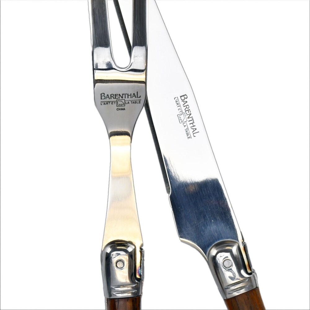 Laguiole Inspired Carving Fork and Knife with 18/10 Stainless Steel  Natural Wood Handles   2 piece