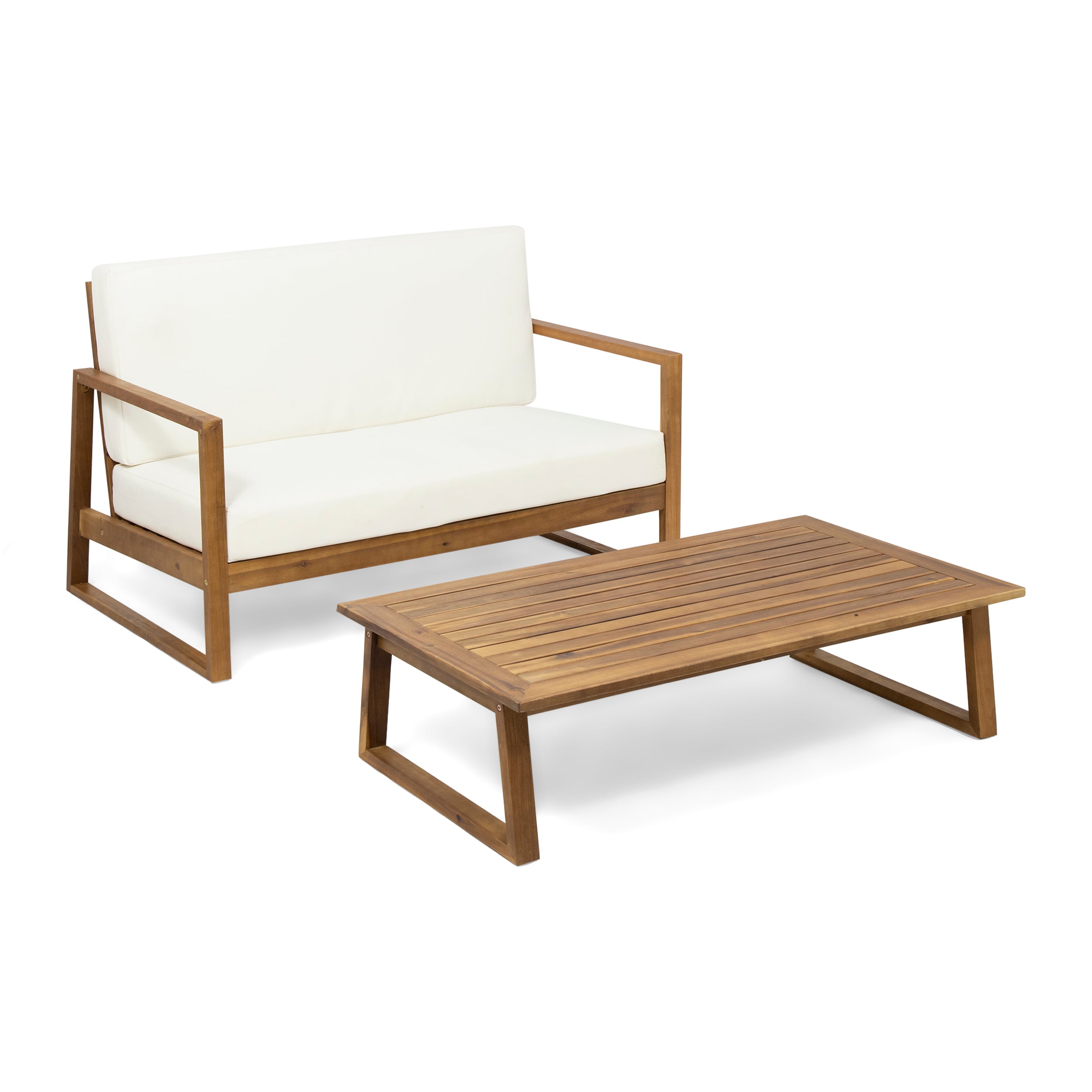 Marlee Outdoor Acacia Wood Chat Set with Coffee Table