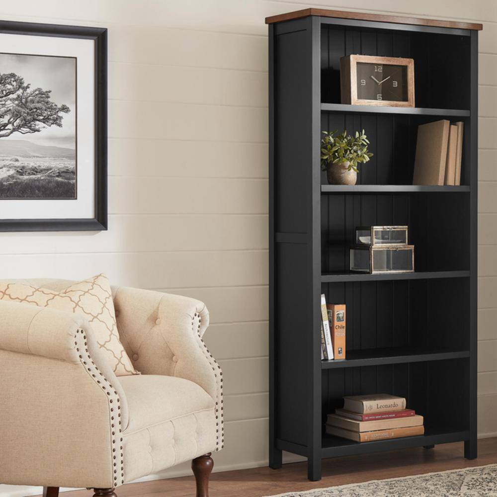 Home Decorators Collection 69 in. Appleton BlackWalnut Wood 5-shelf Standard Bookcase with Adjustable Shelves SK19346D-B