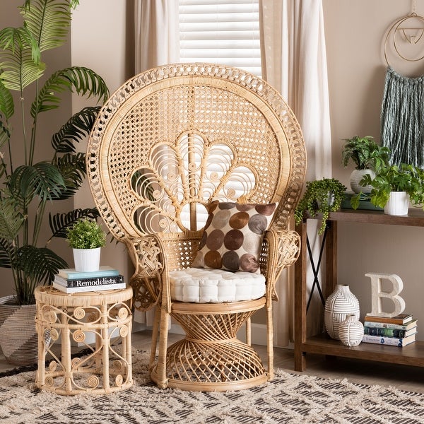 Ediva Modern Bohemian Natural Brown Rattan Peacock Accent Chair