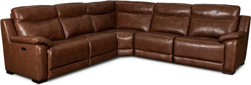 Kobe Brown Leather-Match 5 Piece Power Reclining Sectional