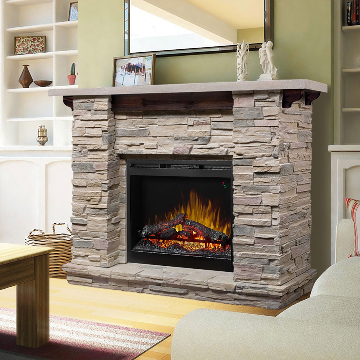 Dimplex Featherston 61 inch Electric Fireplace Mantel Package - Stone, GDS26L5-1152LR