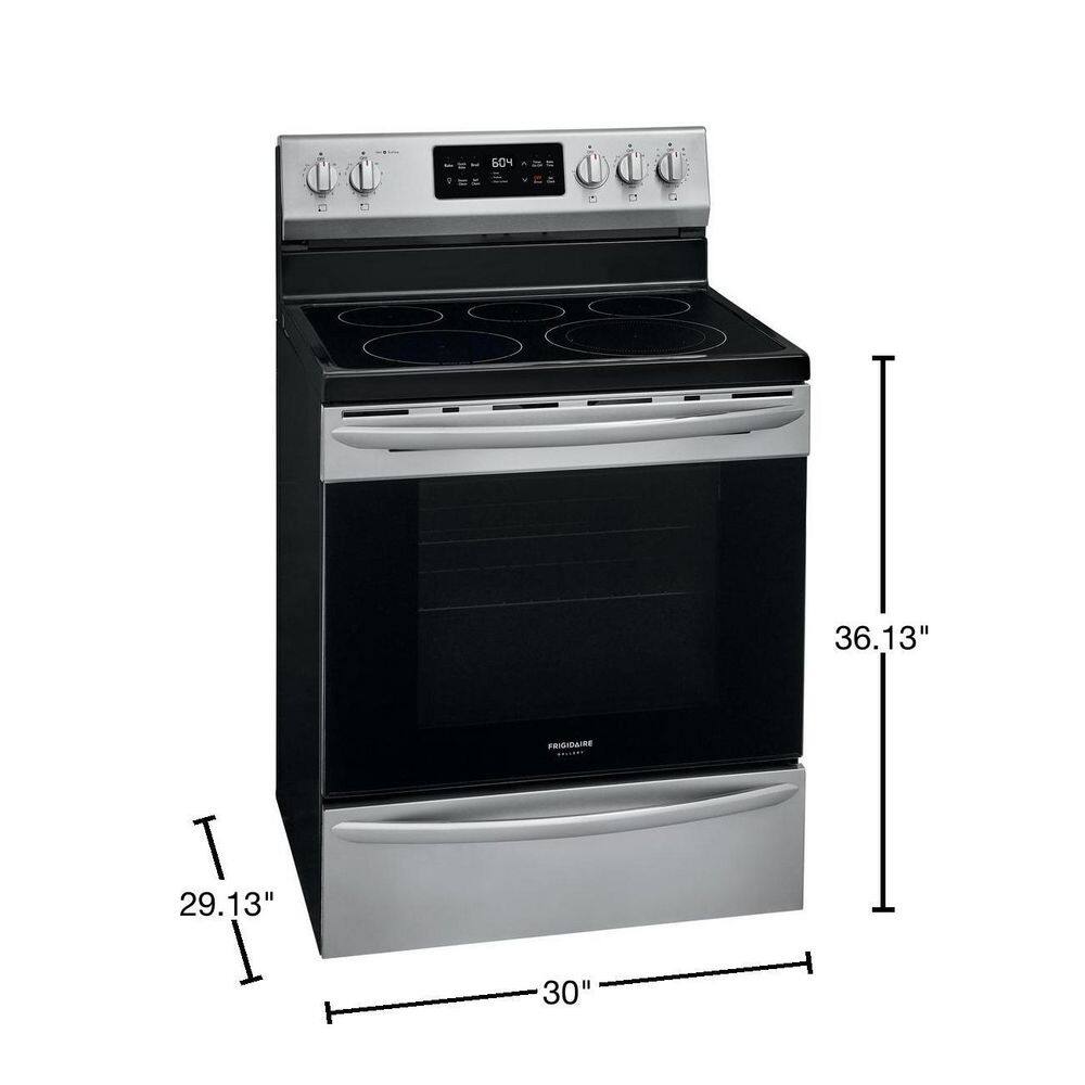 FRIGIDAIRE GALLERY 30 in. 5.4 cu. ft. Single Oven Electric Range with Steam Clean Quick Bake Convection Smudge-Proof Stainless Steel Oven GCRE3038AF