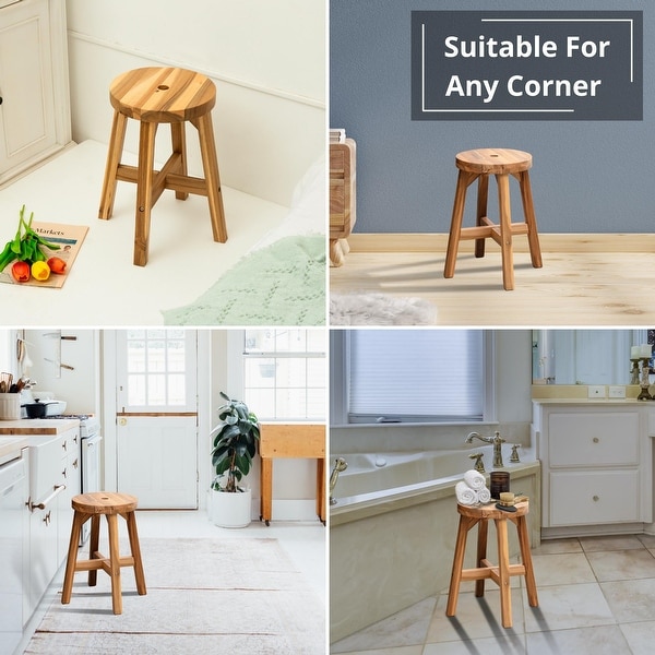 Acacia Wood Stool Round Top Chairs Best Ideas End Tables For Sofas Sub-stool for Living Room Bedside Strong Weight Capacity