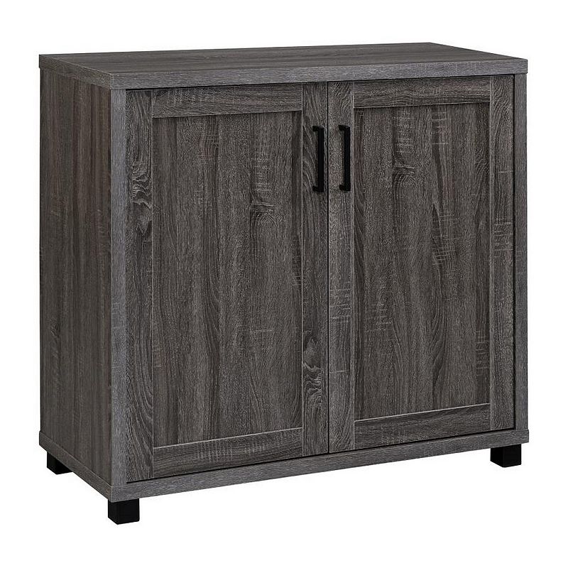 Wooden Accent Cabinet with 2 Doors with Grain Details， Gray