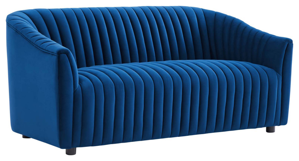 Announce Performance Velvet Channel Tufted Loveseat  Navy   Contemporary   Loveseats   by GwG Outlet  Houzz