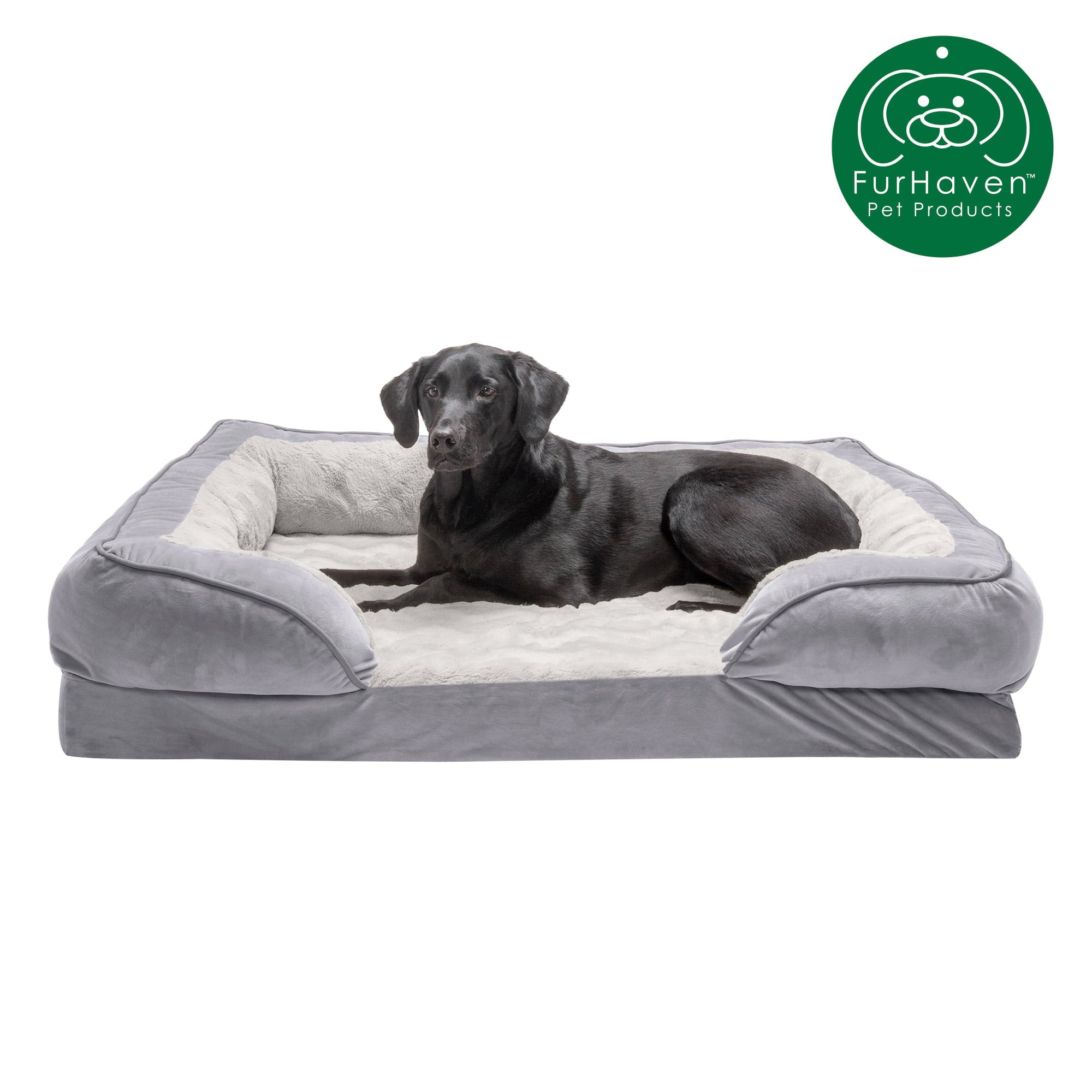 FurHaven Pet Products | Convolute Orthopedic Perfect Comfort Velvet Waves Sofa-Style Couch Pet Bed for Dogs and Cats， Granite Gray， Jumbo