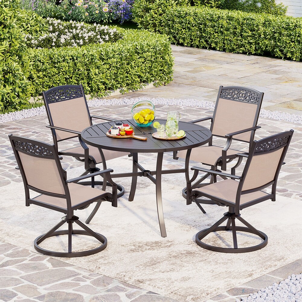 5 Piece Patio Dining Sets  4 Swivel chair with Alu Frame and Breathable Textilene Sling Fabric and 1 Round Metal Table