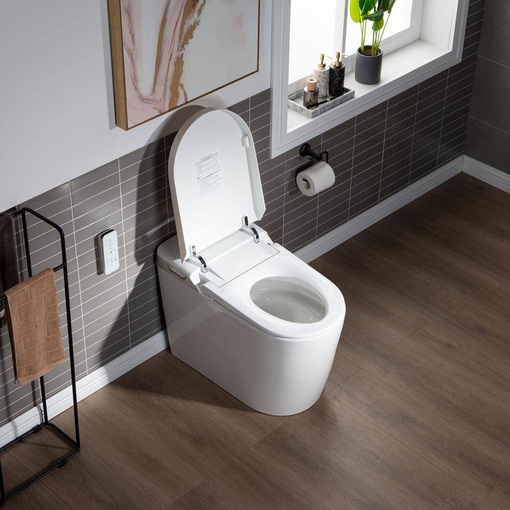 WOODBRIDGE Toscano Intelligent Comfort Height 1-Piece 1.0 GPF 1.6 GPF Dual Flush Elongated Toilet in White Seat Included HB0980S