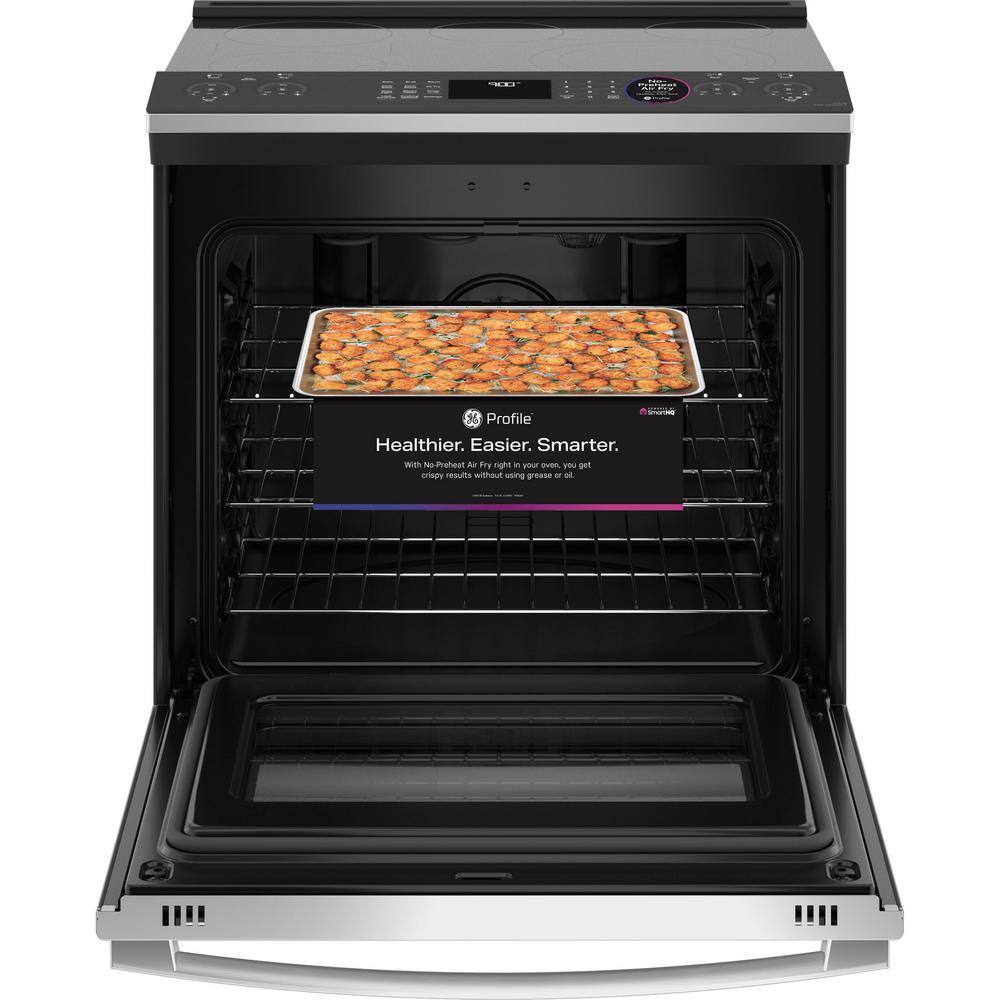 GE Profile 30 in. 5.3 cu. ft. Slide-In Electric Range in Fingerprint Resistant Stainless with True Convection Air Fry Cooking PSS93YPFS