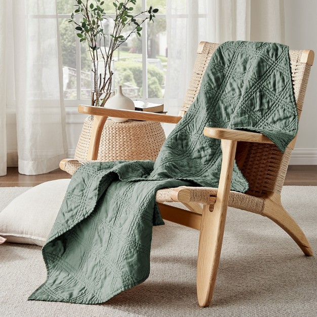 Washed Linen Green Forest Quilted Throw Levtex Home